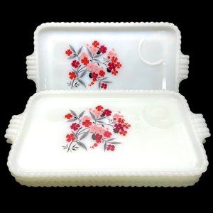 Vintage 1960s Fire King Primrose Snack Plates Anchor Hocking Set of 4 Milk Glass